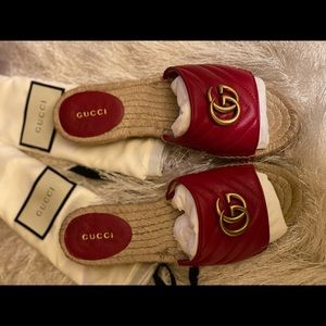 ♥️ GUCCI MORMONT GG LEATHER ESPADRILLE SANDALS ‼️